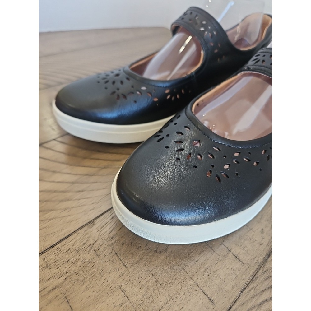Aetrex Mary Jane Shoes 10.5 11 Black Women Emerson Cut Out Minimalist Preppy - Picture 10 of 14